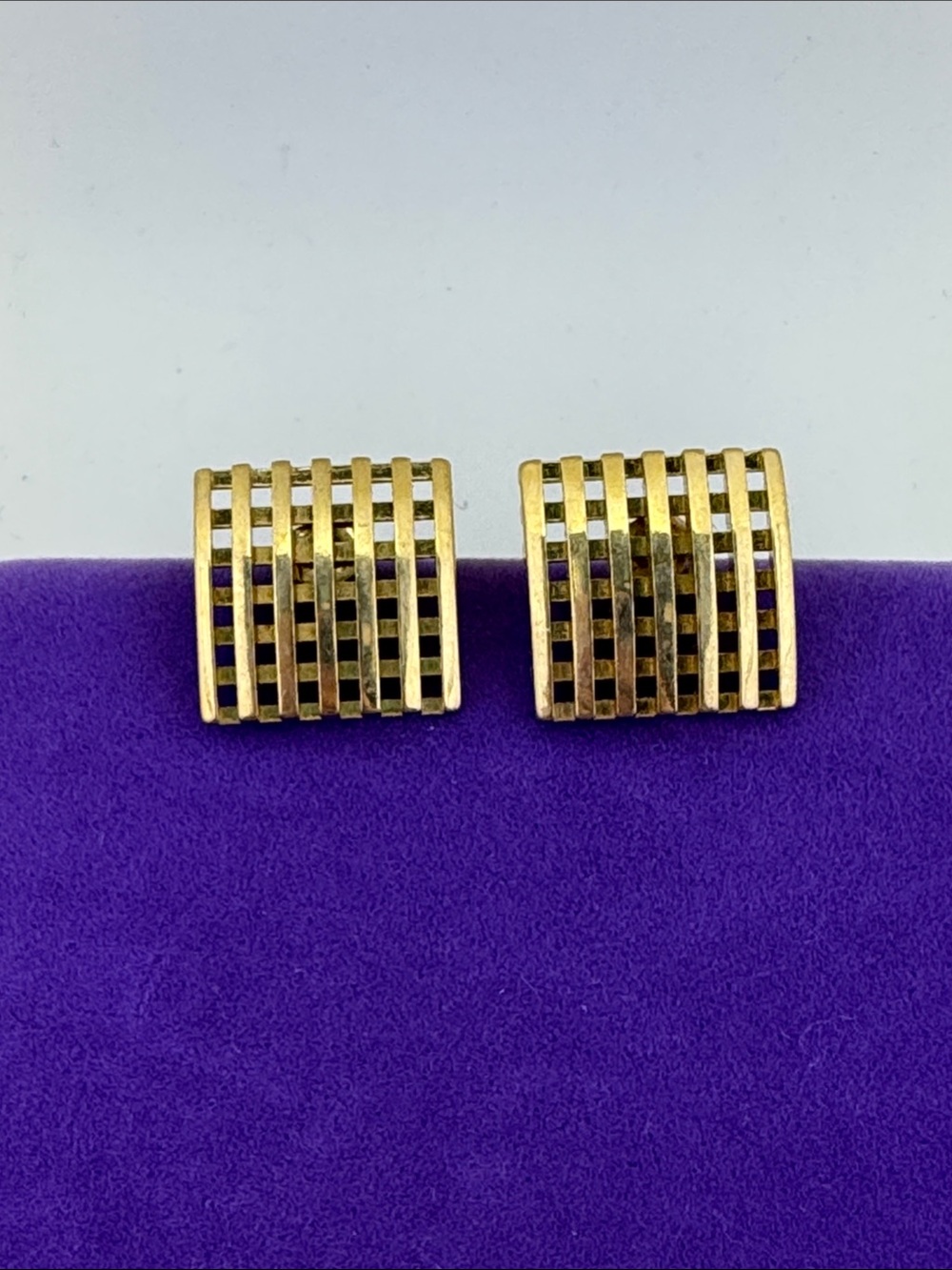 💛 Vintage Avon Gold Plated Grid Square Statement Earrings | Geometric Designer